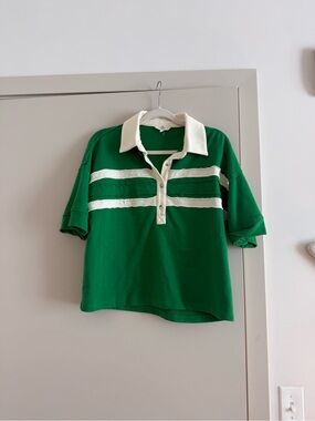 entro Green Polo with Contrasting White Collar and Chest Stripes